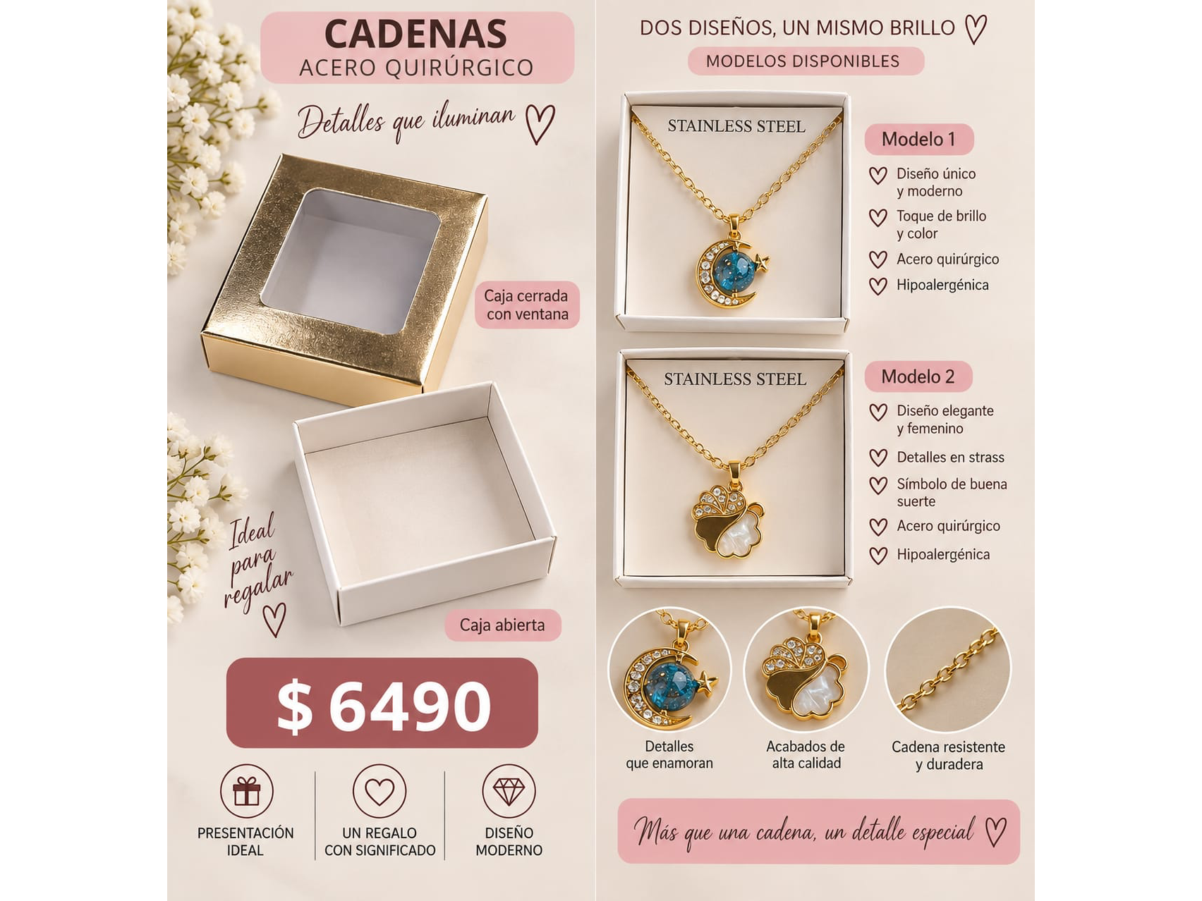 CADENA ACERO DORADA CON DIJES