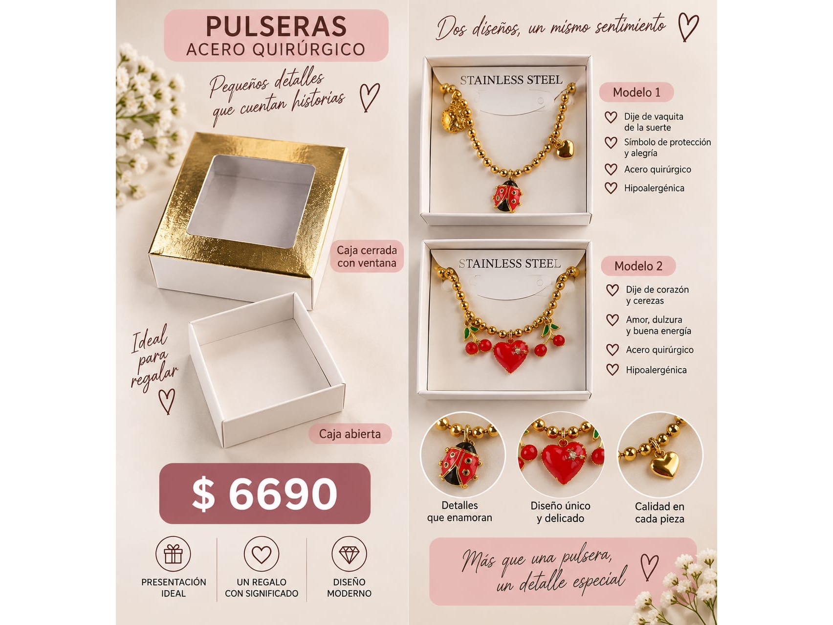 PULSERA  ACERO DORADO CON DIJES