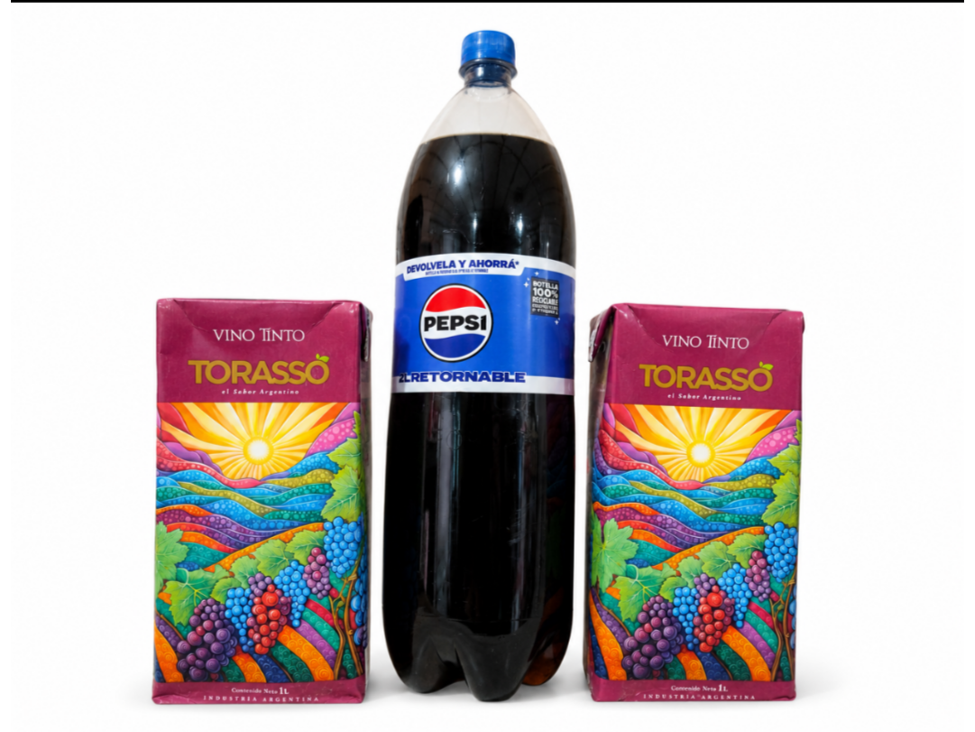 Combo vino torasso y Pepsi de 2 L