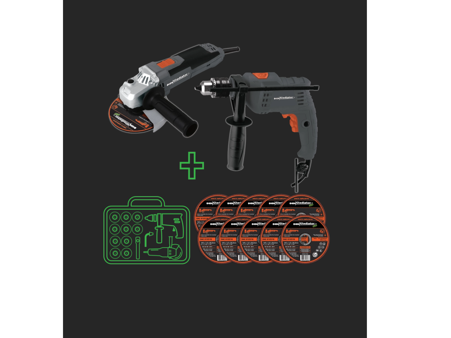 Kit amoladora taladro y disco- Gladiator