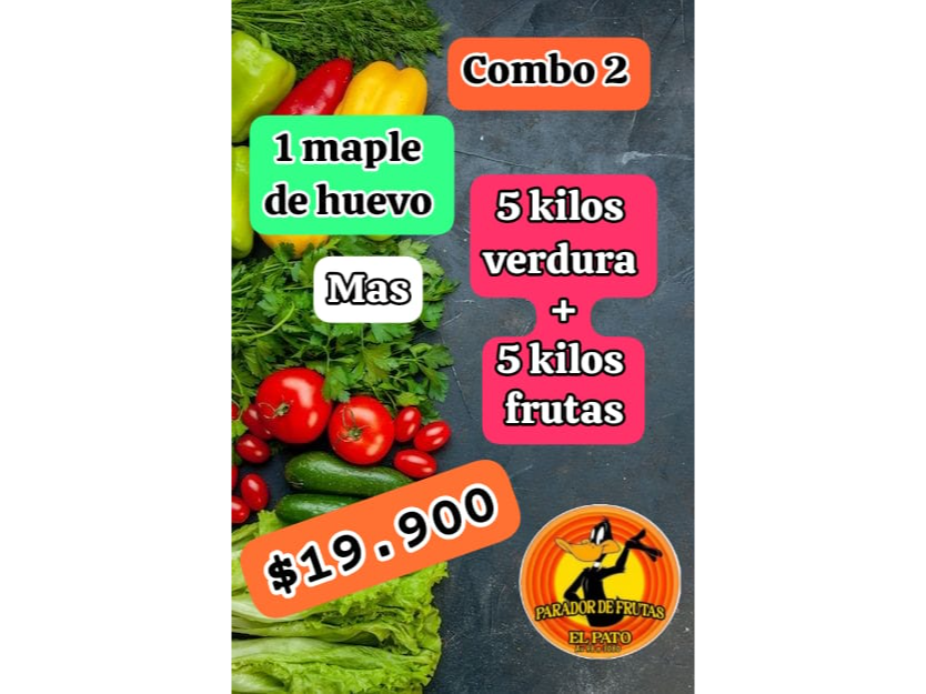 Combo 2 1 maple de huevo más 5 Kg de fruta y 5 Kg de verduras