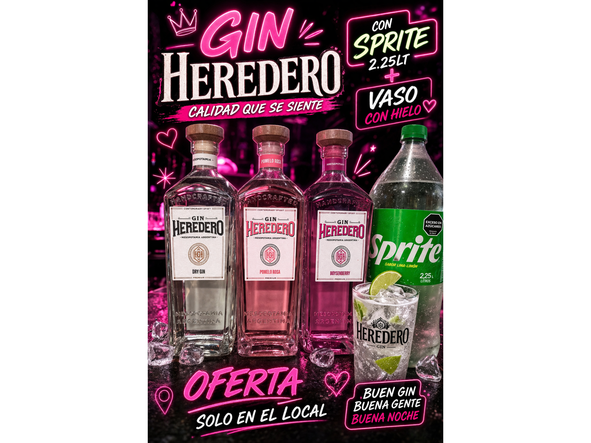 GIN HEREDERO+ SPRITE 2.25+ VASO CON HIELO