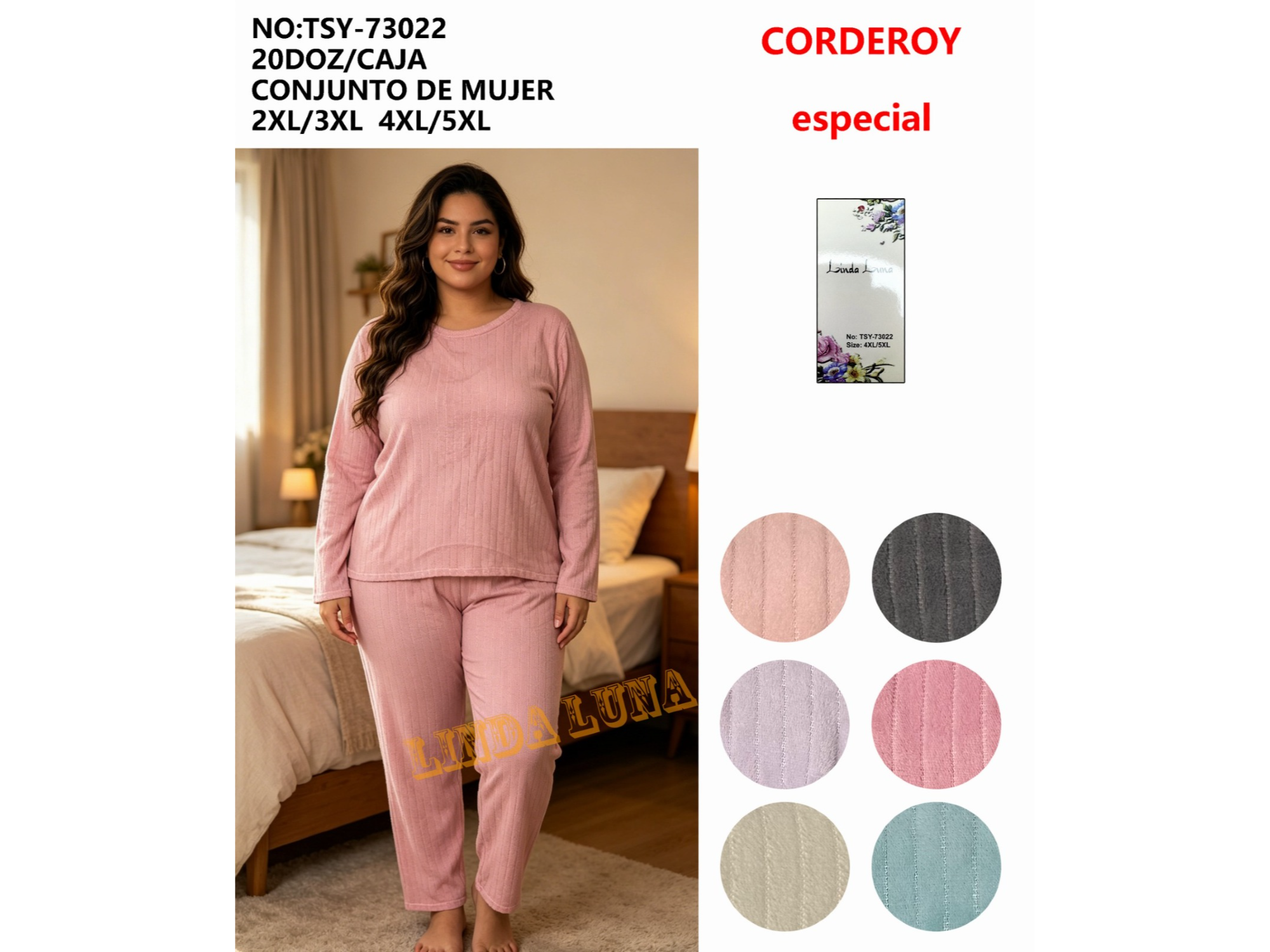 DOCENA PIJAMA CORDEROY ESPECIAL MUJER