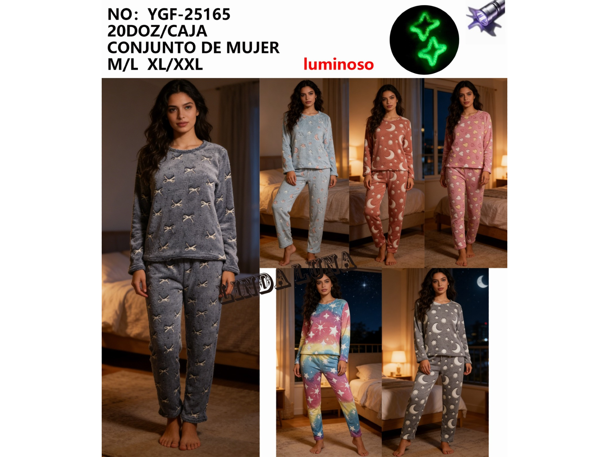 DOCENA PIJAMA LUMINOSO MUJER