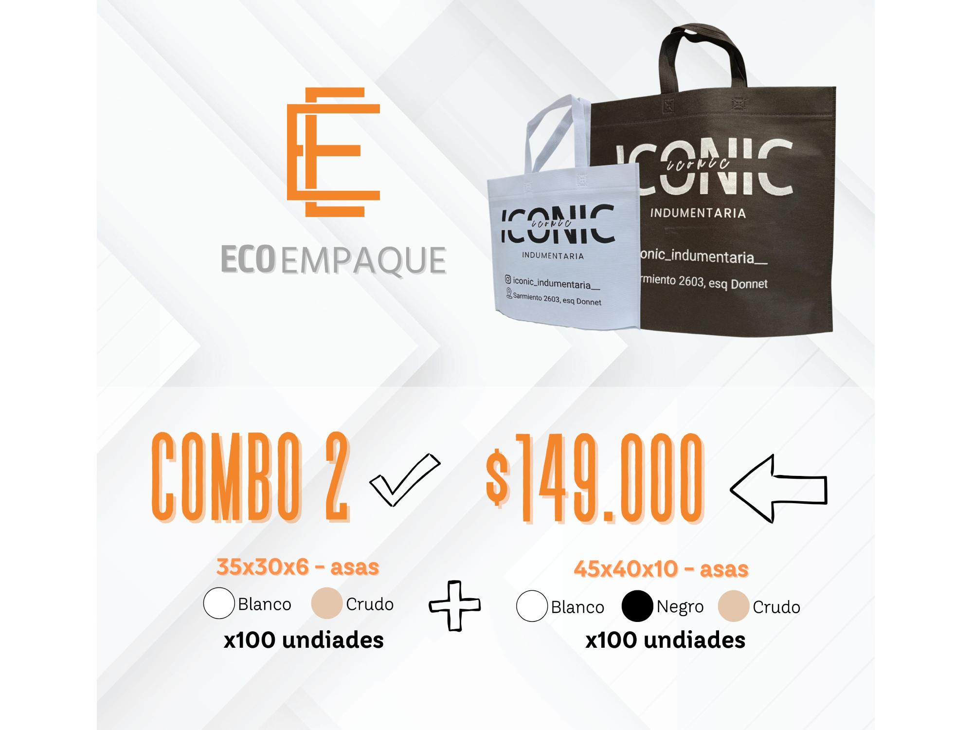 COMBO 2: 100 u 45x40 asas + 50 u 35x30 asas