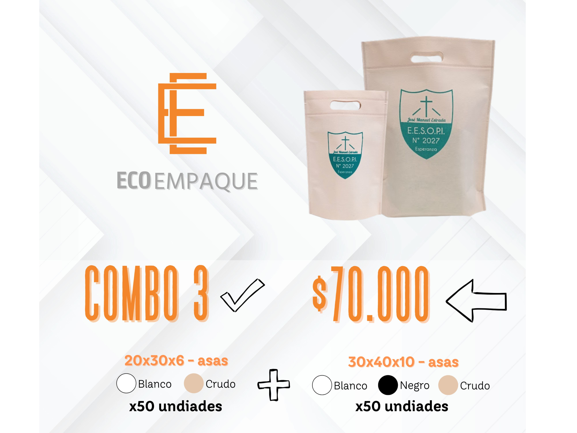 COMBO 3: 50 u 30x40 riñón + 50 u 20x30 riñón