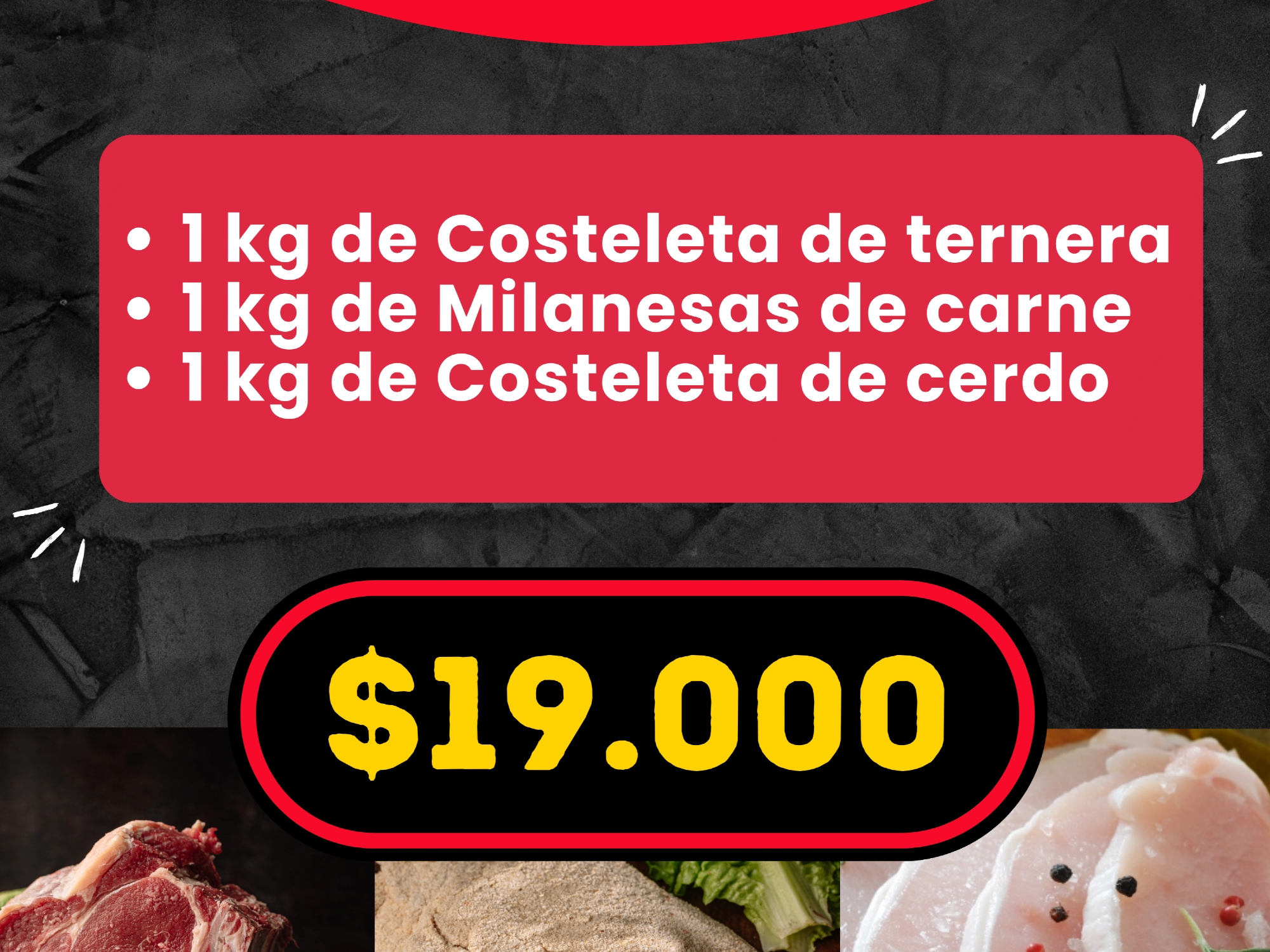 Combo 3 - Costeleta Ternera - Milanesas de Carne - Costeleta de Cerdo - 3Kg