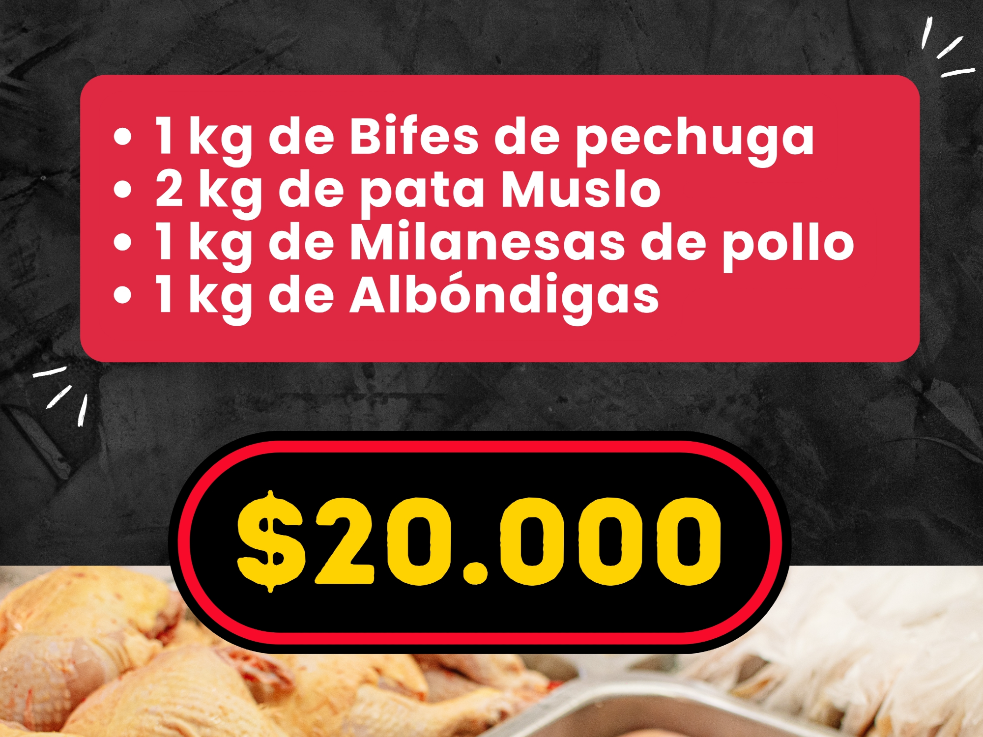 Combo 4 - Pechuga - Pata Muslo - Milanesa de Pollo - Albondigas - 5Kg