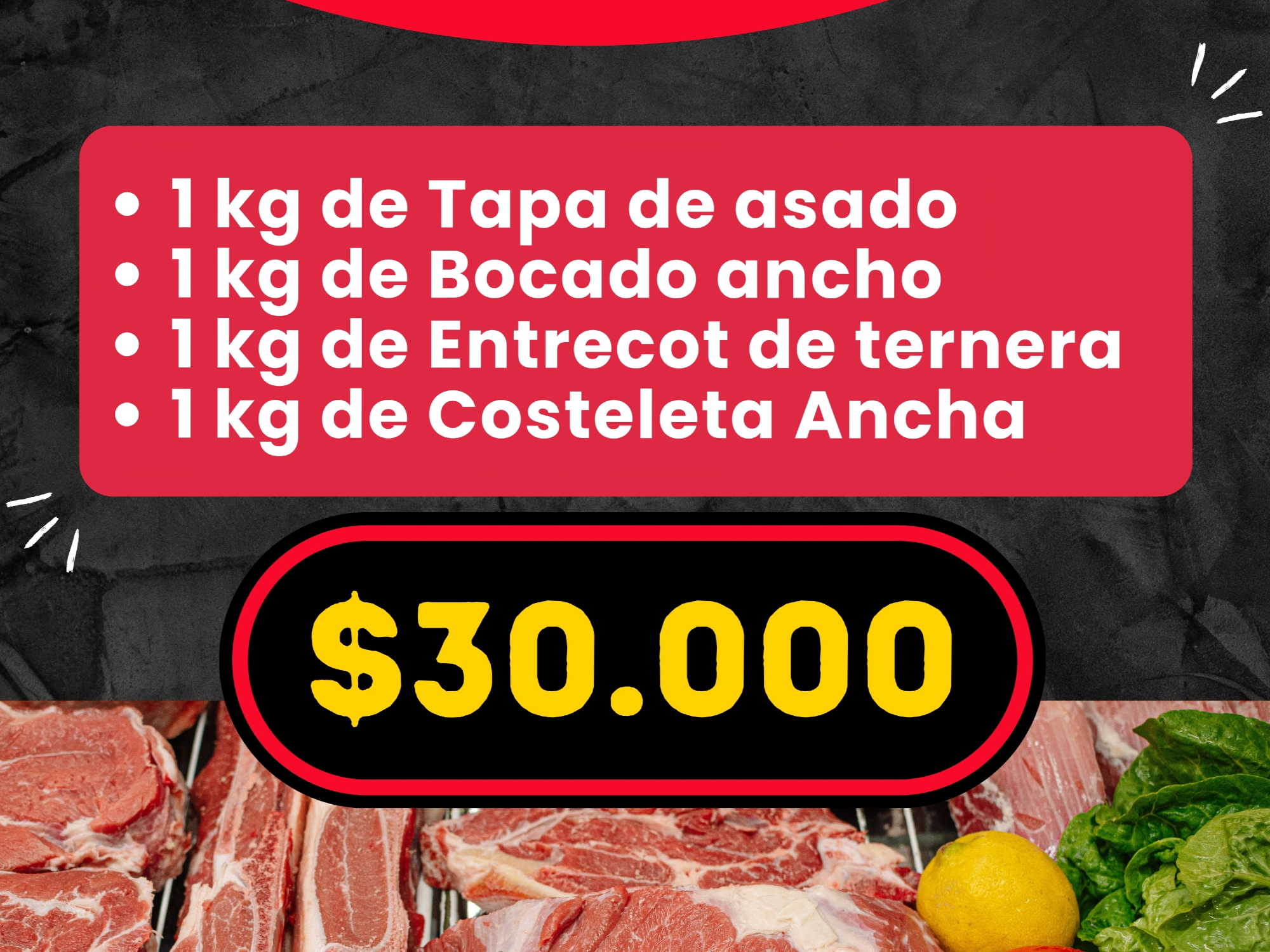 Combo 5 - Tapa de Asado - Bocado Ancho - Entrecot de Ternera - Costeleta Ancha - 4Kg