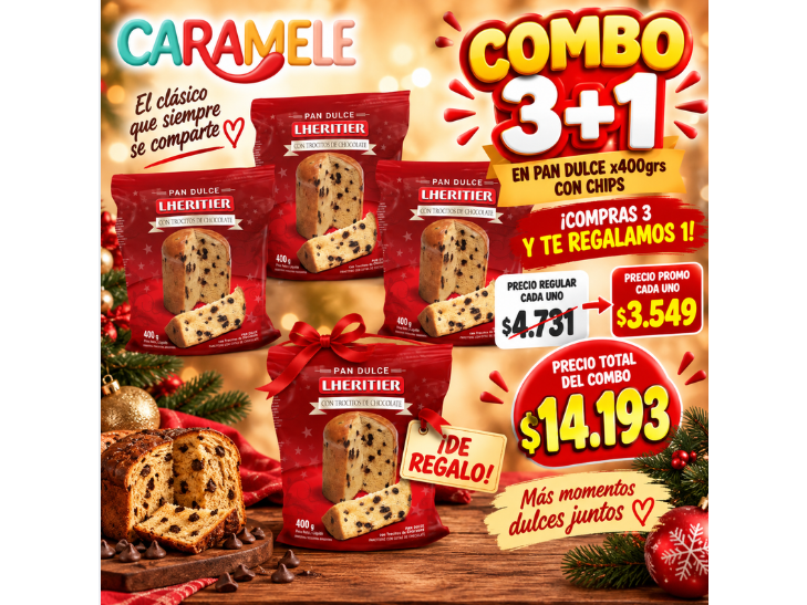 3+1 PAN DULCE LHERITIER CON CHIPS X400G de Caramele