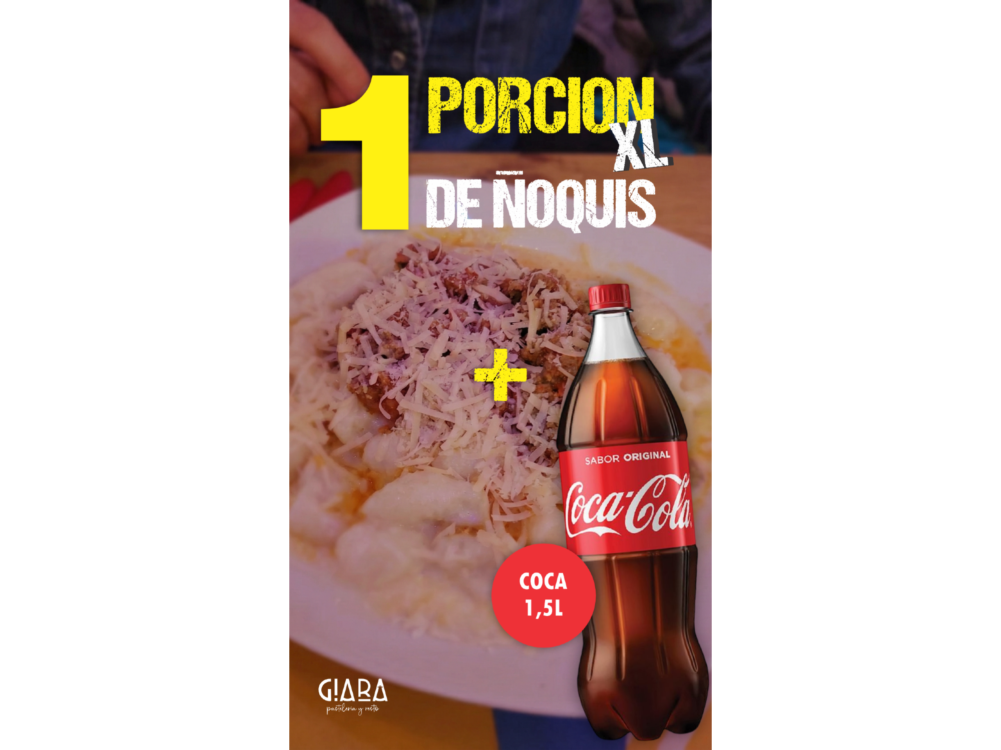 Porciòn de Ñoquis c/Filetto o Bolognesa + coca cola 500cc