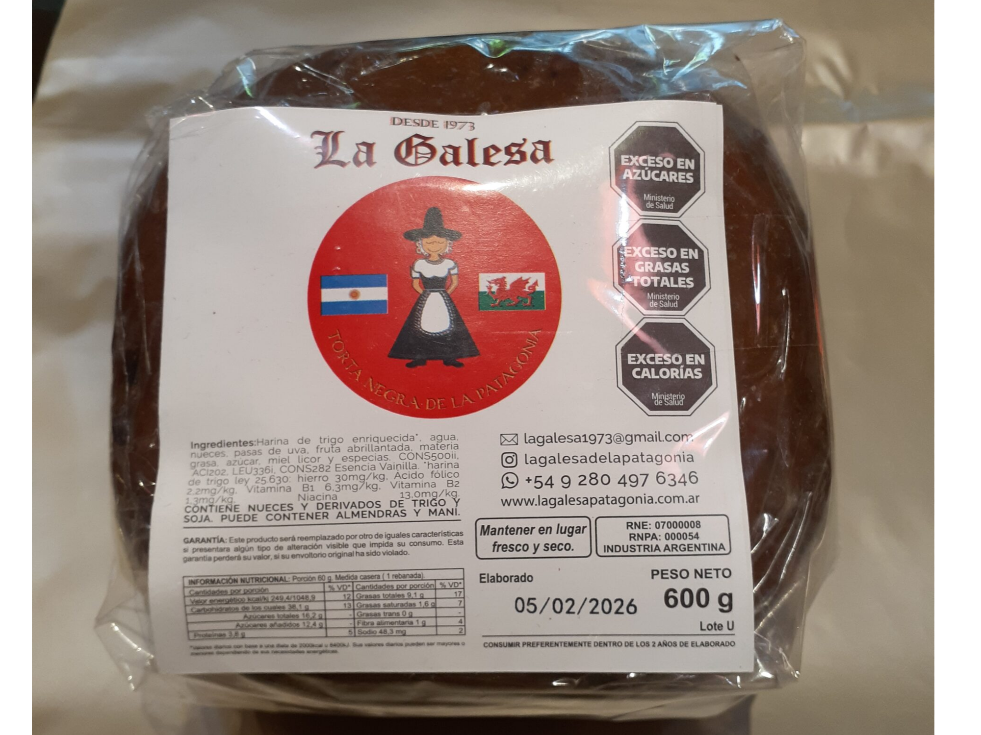 Torta galesa x 600 grs La Galesa