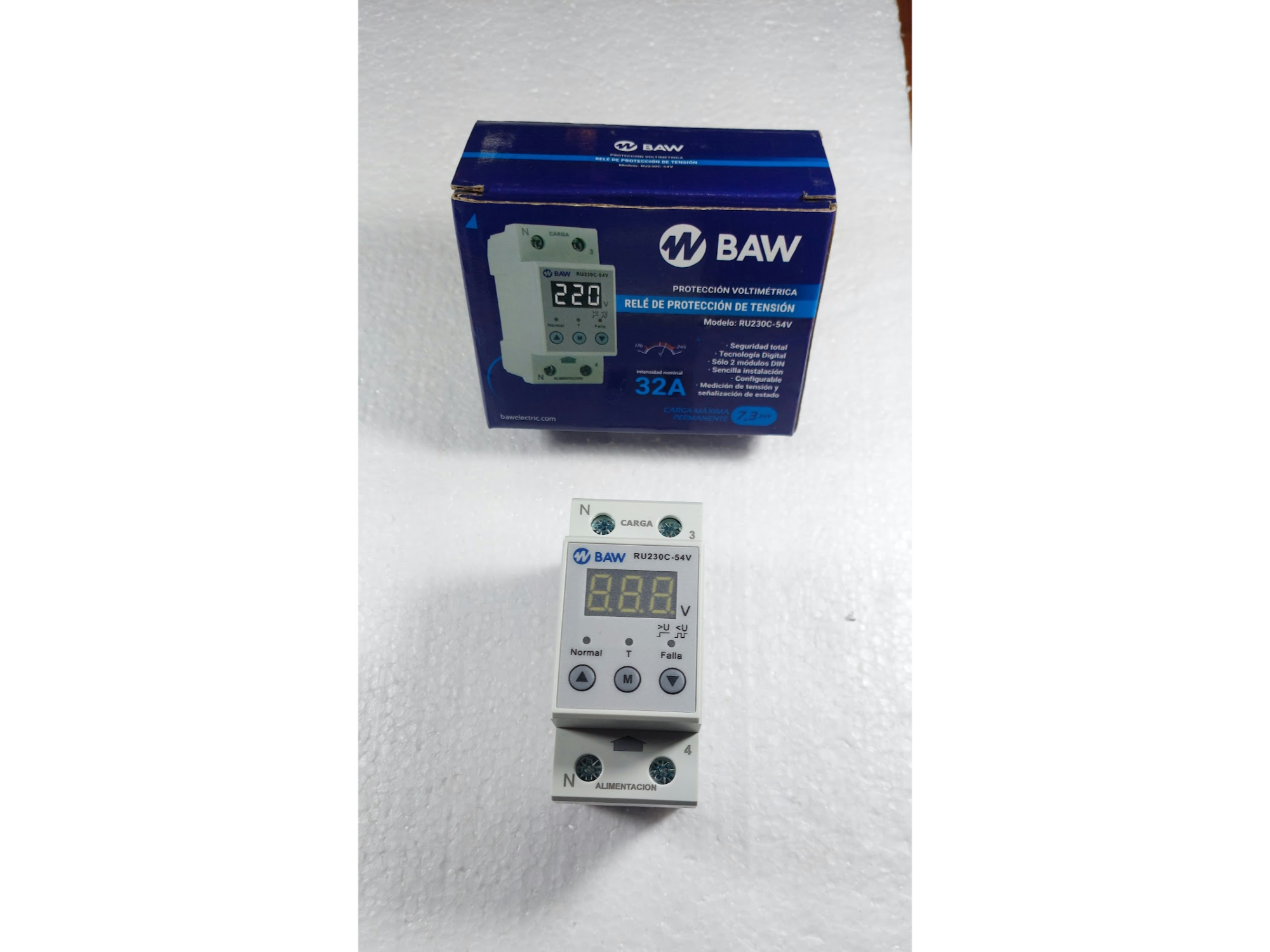 PROTECTOR DE TENSION PARA RIEL MONOFASICO DIGITAL 32 AMP "BAW"
