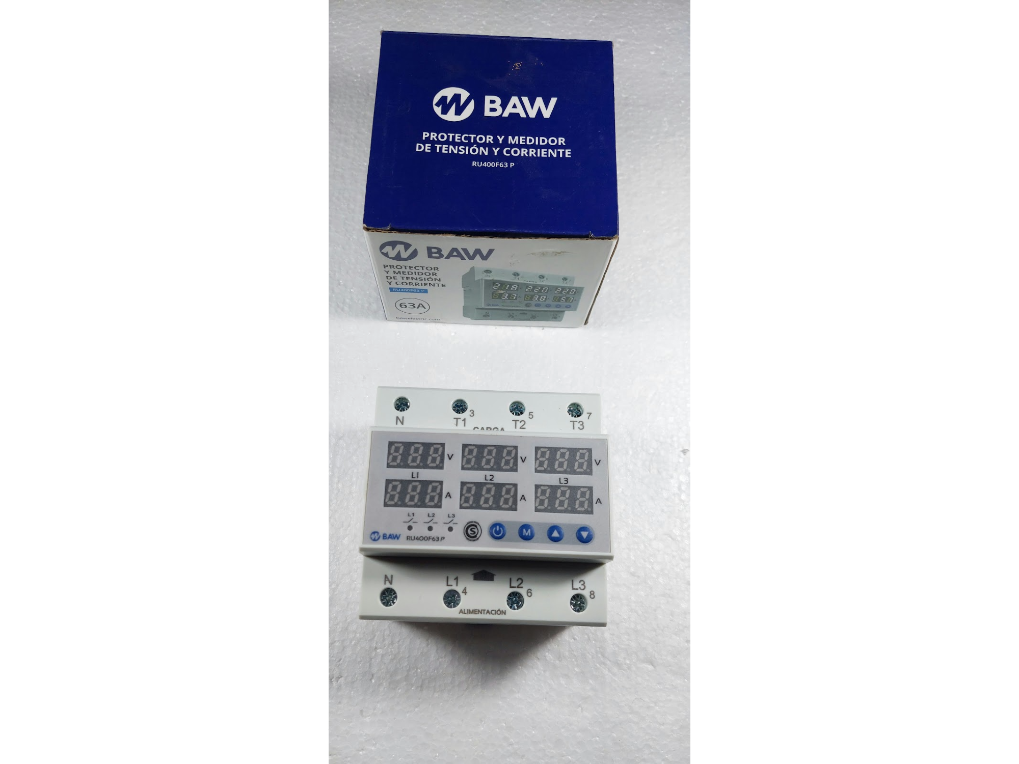 PROTECTOR DE TENSION PARA RIEL TRIFASICO + MEDIDOR 63 AMP "BAW"
