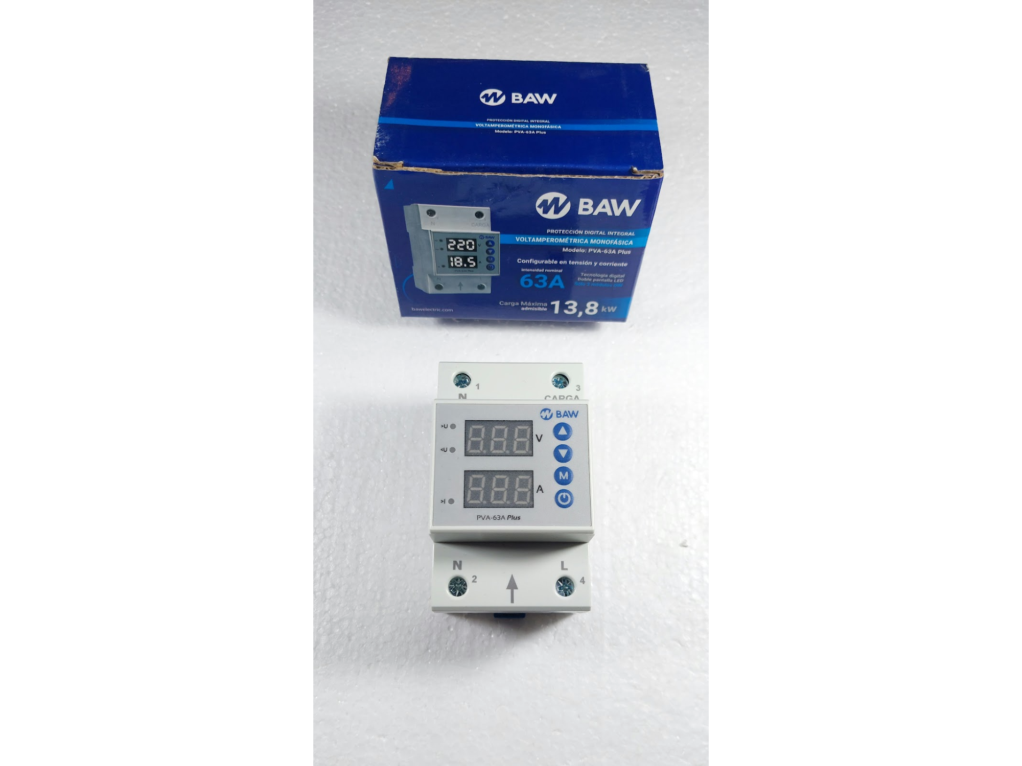 PROTECTOR DE TENSION PARA RIEL MONOFASICO DIGITAL 63 AMP "BAW"