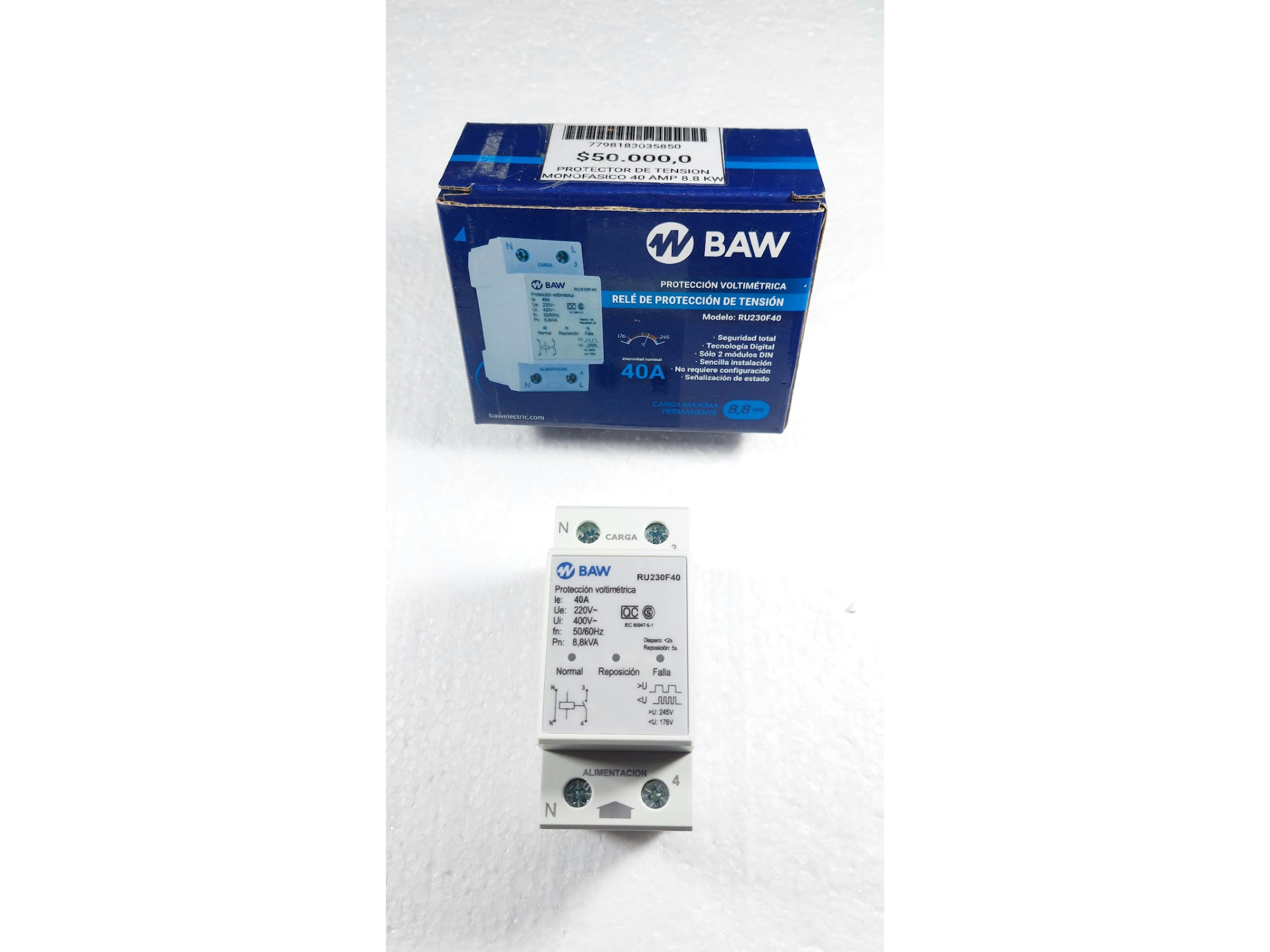 PROTECTOR DE TENSION PARA RIEL MONOFASICO 40 AMP "BAW"