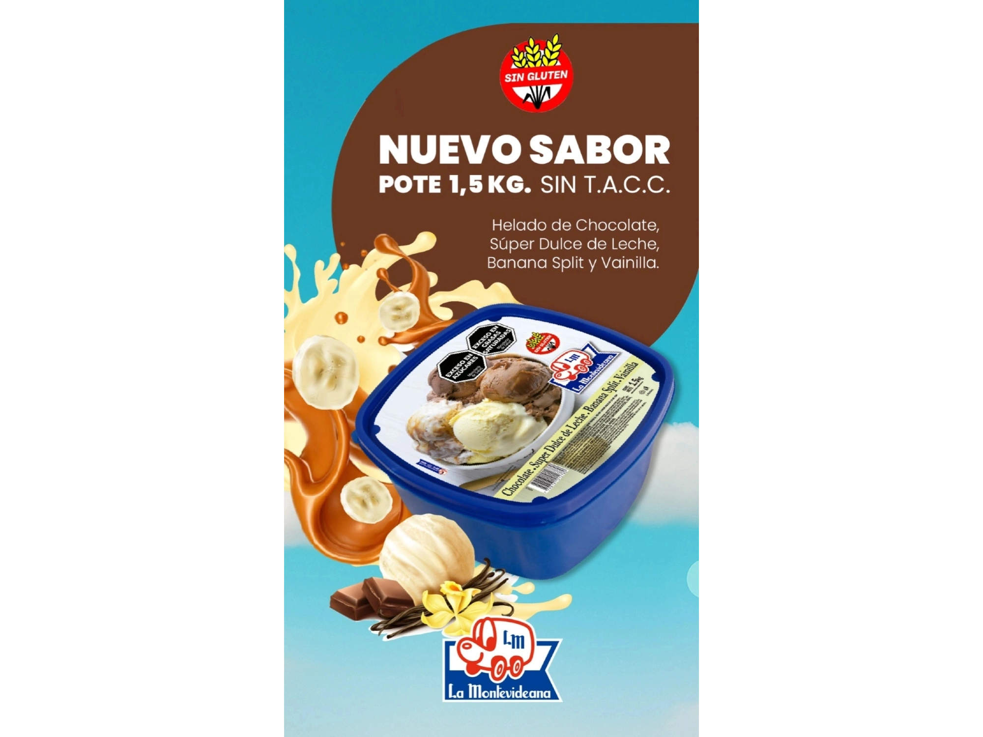 Pote 3 ltrs banana split- super ddl- chocolate- vainilla