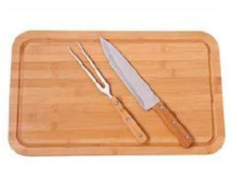 SET DE TABLA DE BAMBOO 30 X 50 CM CUCHILLO Y TENEDOR. MOR