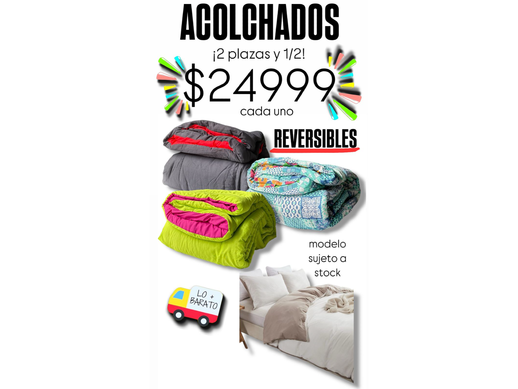 ACOLCHADOS REVERSIBLES 2 PLAZAS Y 1/2