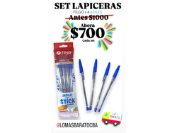 SET DE LAPICERAS FILGO X4 AZUL