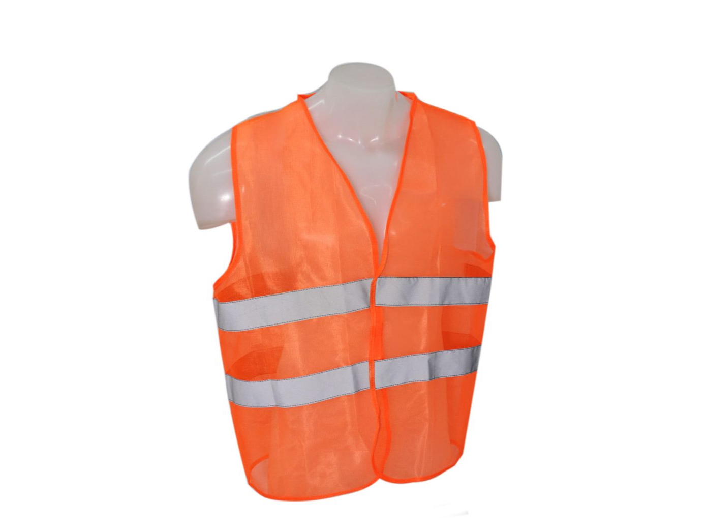 Chaleco Económico Naranja Poliéster, Tamaño 62×68 cm con aplicaciones reflectivas