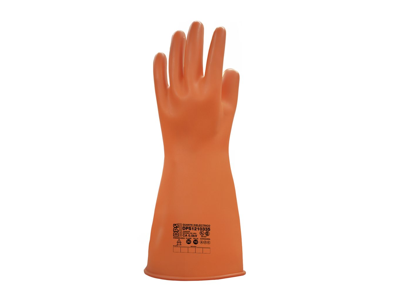 Guante Dieléctrico de Létex Clase 00 Talle 10 Naranja Tensión máx de uso CA 500V Tensión de prueba CA 2500V Lgo 36cm AZC 1210335