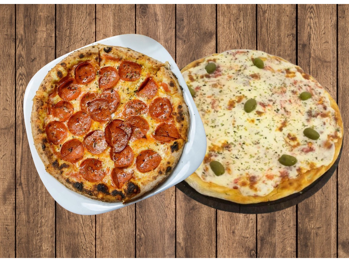 1 pizza pepperoni + 1 pizza mozzarella