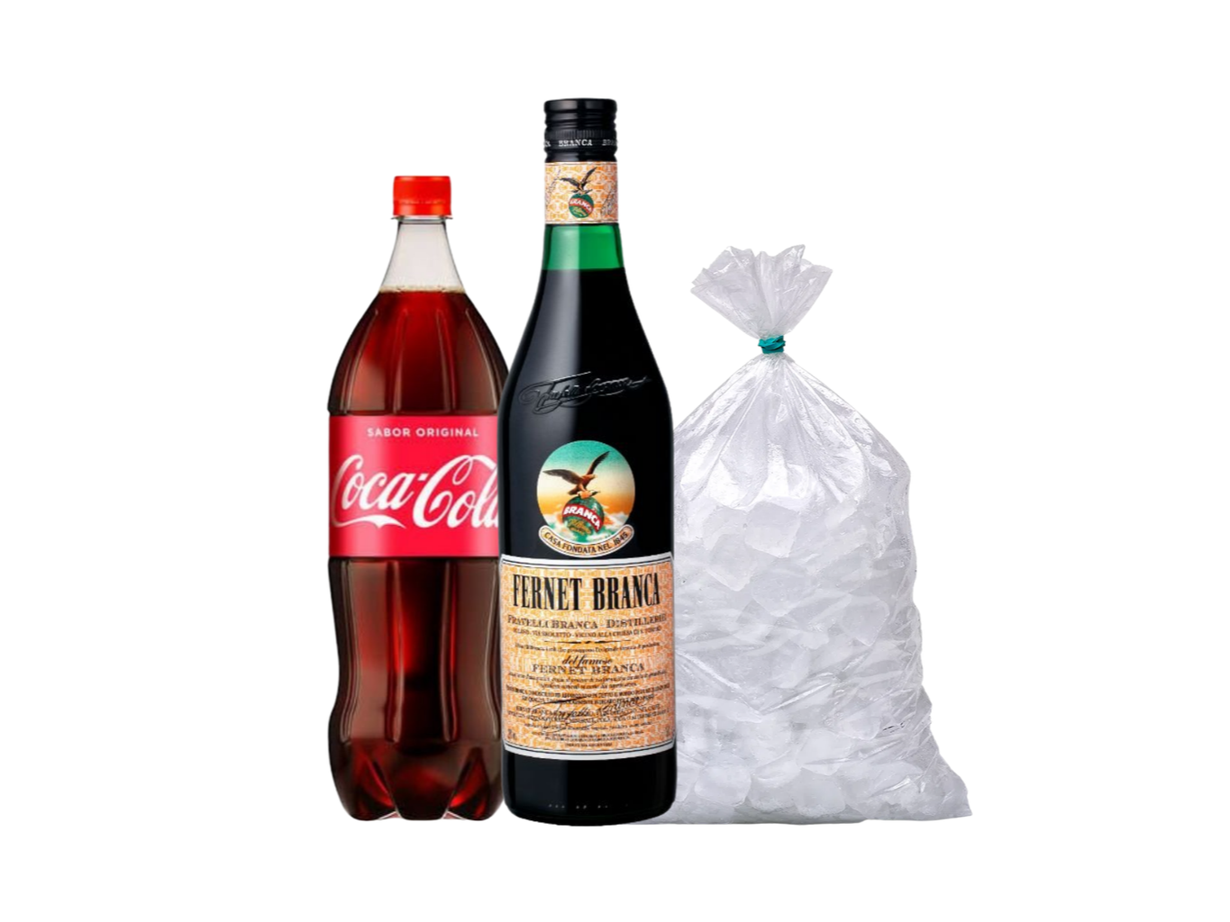 Fernet Branca + Coca Cola 2,25L + Hielo 3KG