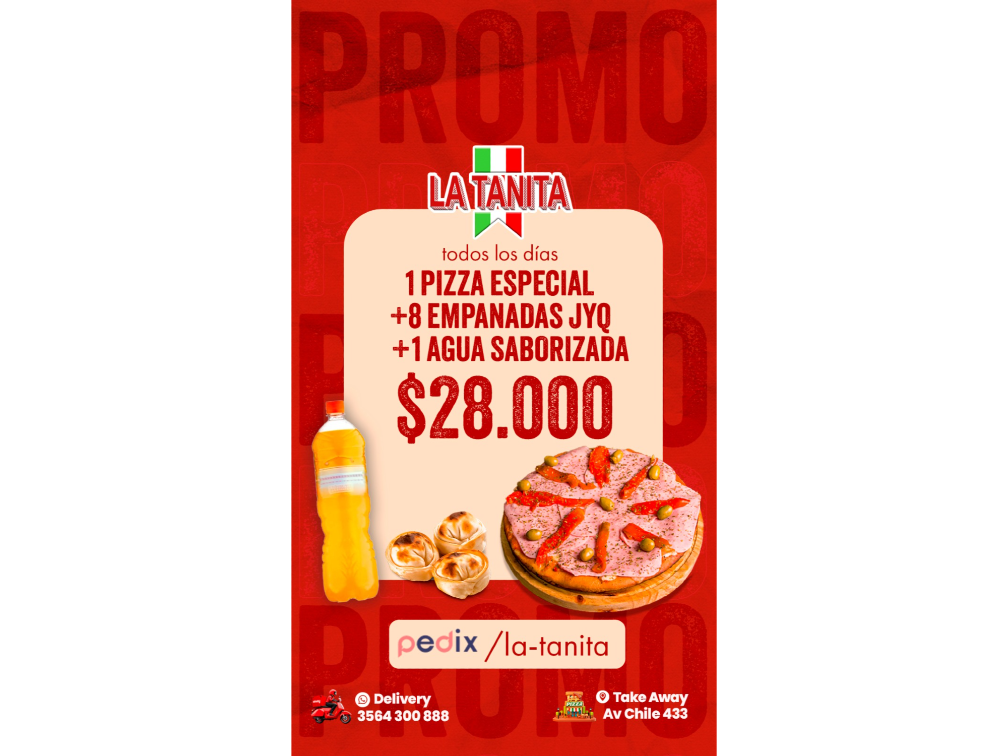 PROMO ESPECIAL + 8 EMPANADAS DE JYQ + AGUA SABORIZADA