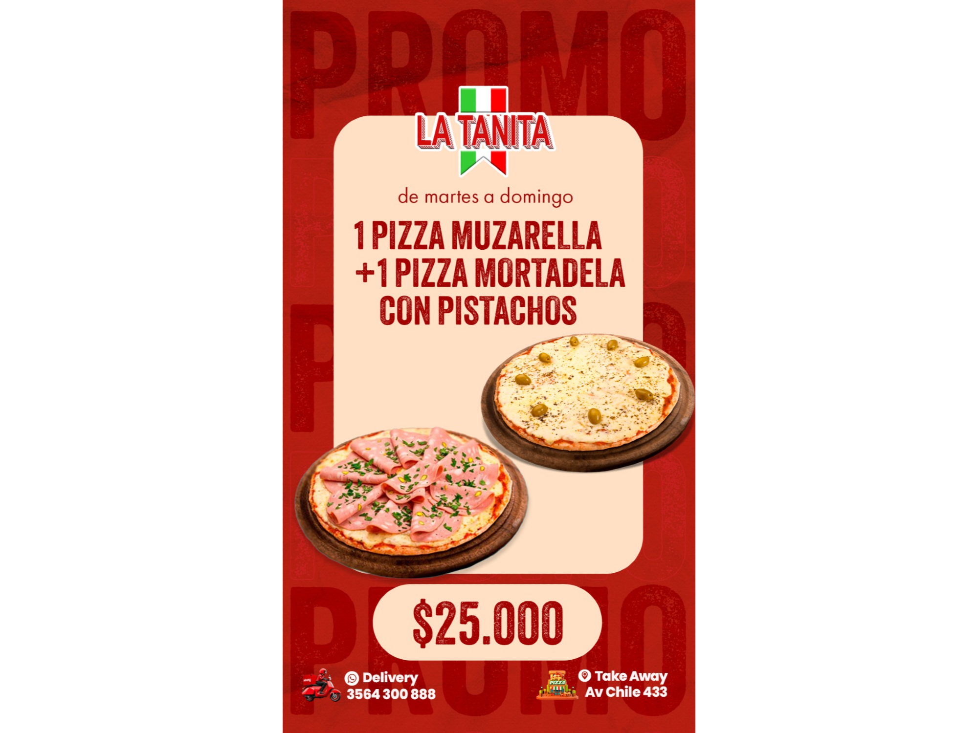 Promo - Muzzarella + Mortadela y Pistachos con Perejil