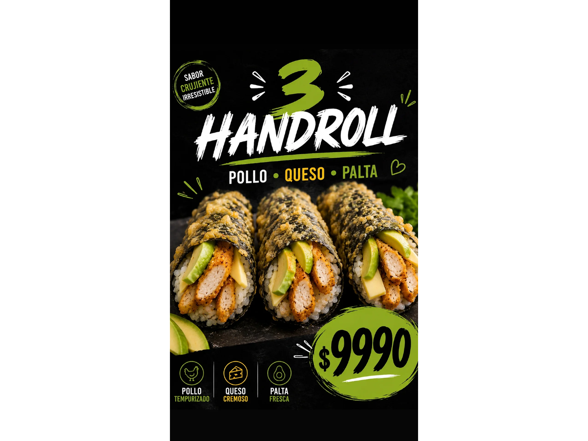3 handrolls  pollo palta