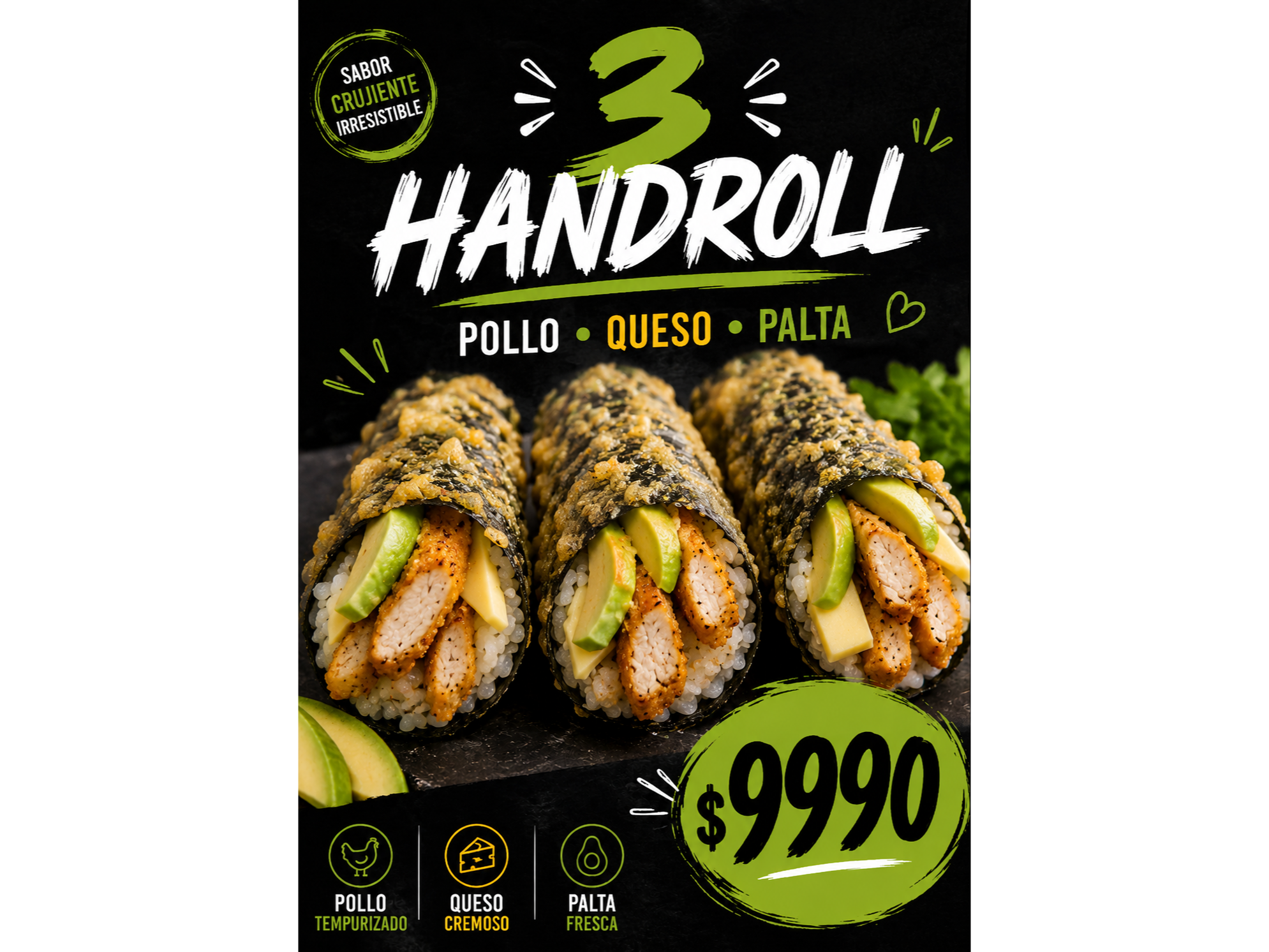 Handrols pollo palta x3