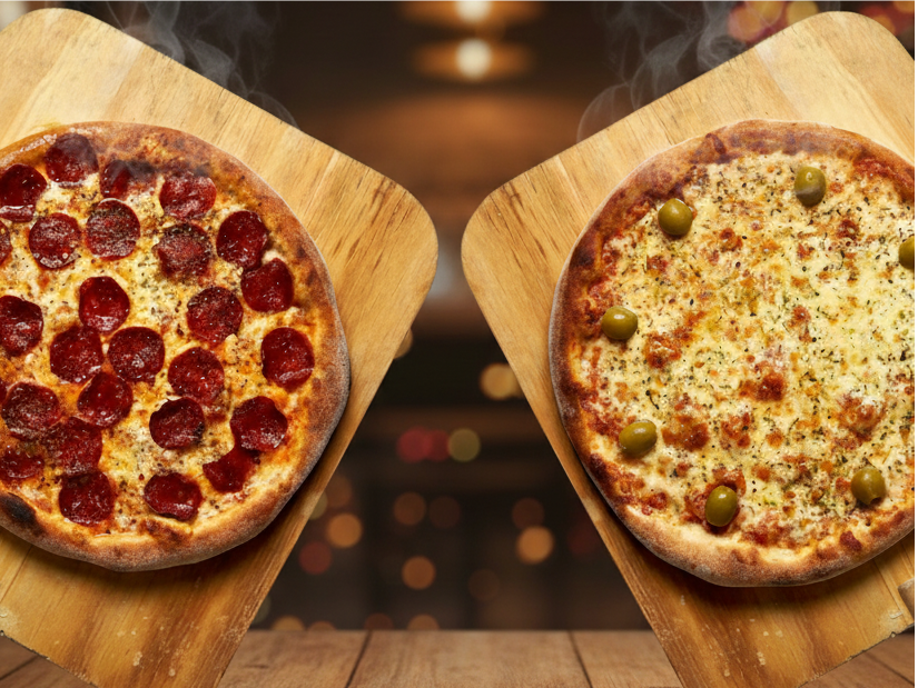 Muzza + Pizza con 2 gustos completa