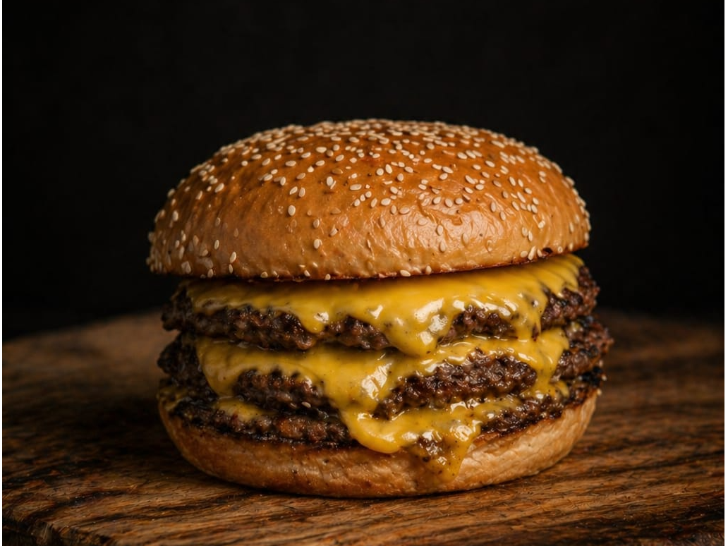 Hamburguesa Smash triple con cheddar