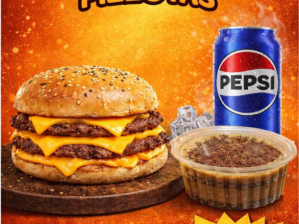 Hamburguesa doble smash cheddar + Chocotorta + lata pepsi