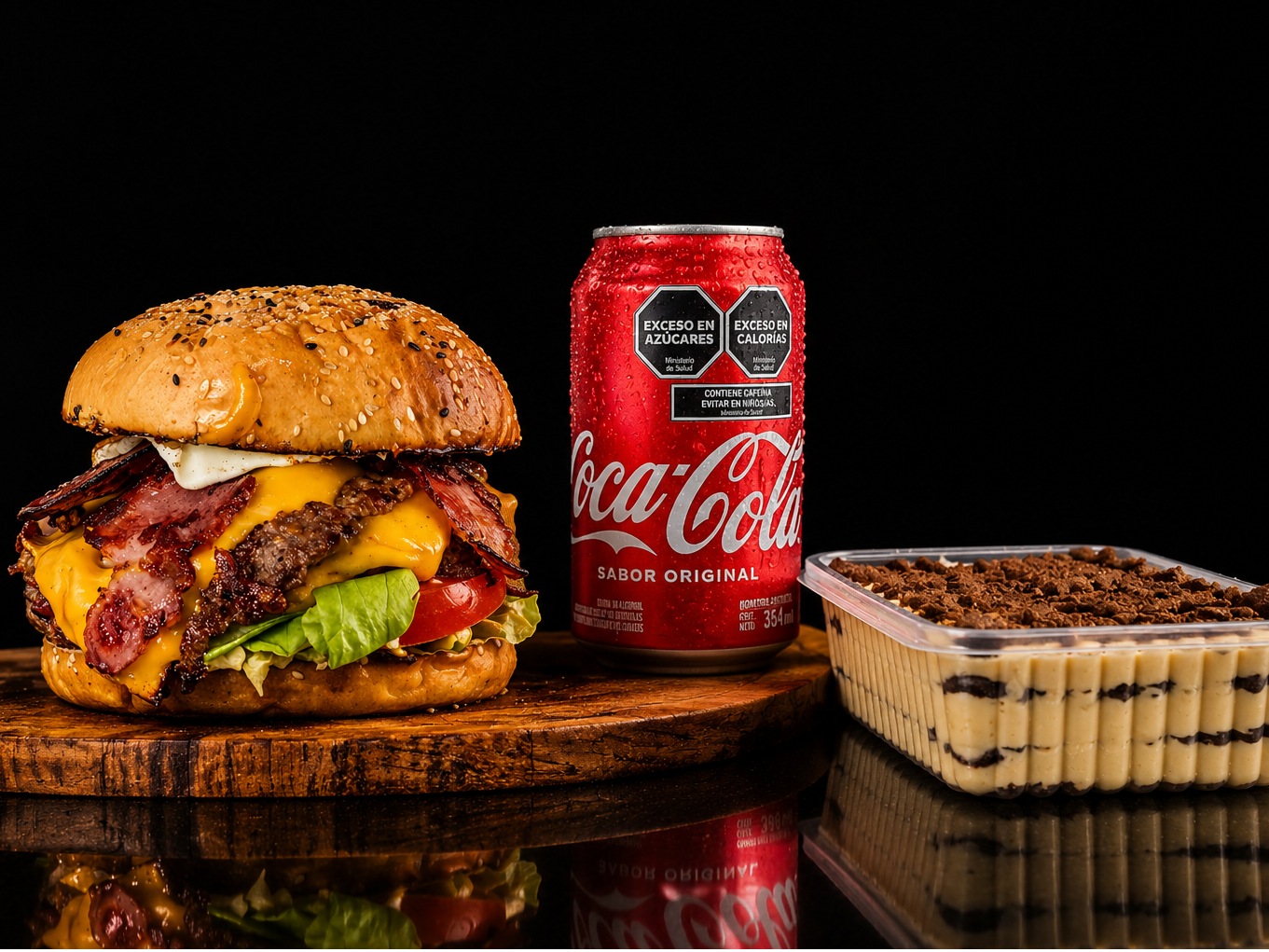 Hamburguesa doble completa + Postre + lata coca
