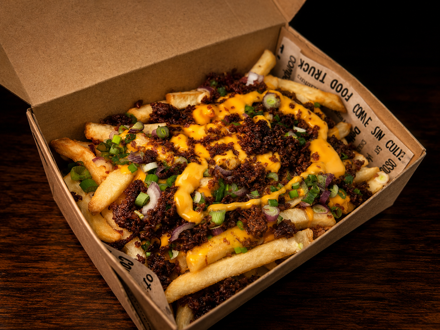 PAPAS CON CHEDDAR Y VERDEO