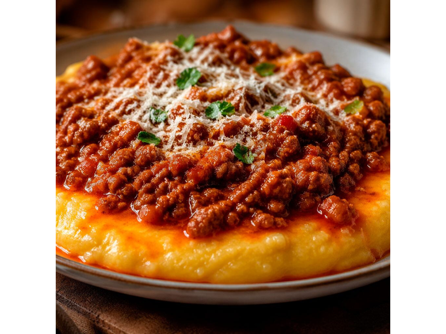 Viernes: POLENTA CON SALSA BOLOÑESA, CHORIZO Y QUESO CREMOSOS