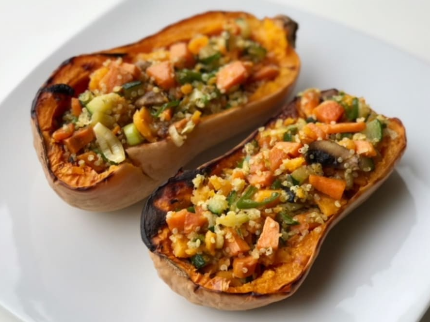 Martes: calabazas rellenas de verduras salteadas y queso sardo + arroz con vegetales.