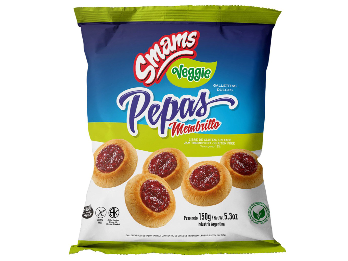 GALLETITAS PEPAS MEMBRILLO VEGGIE SMAMS  x 150 GR
