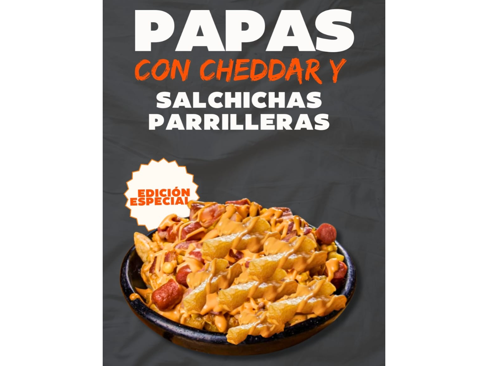 Papas Fritas c/ Cheddar y Salchicha Parrillera