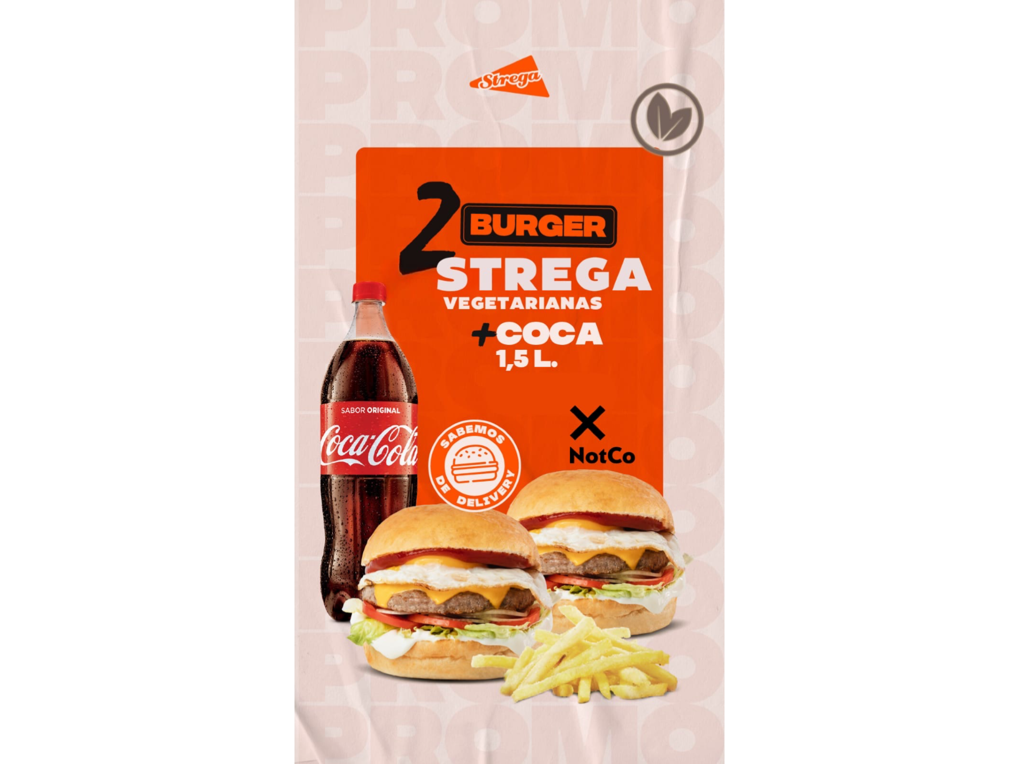 2 Strega Burger Vegetariano + Coca 1,5 lt