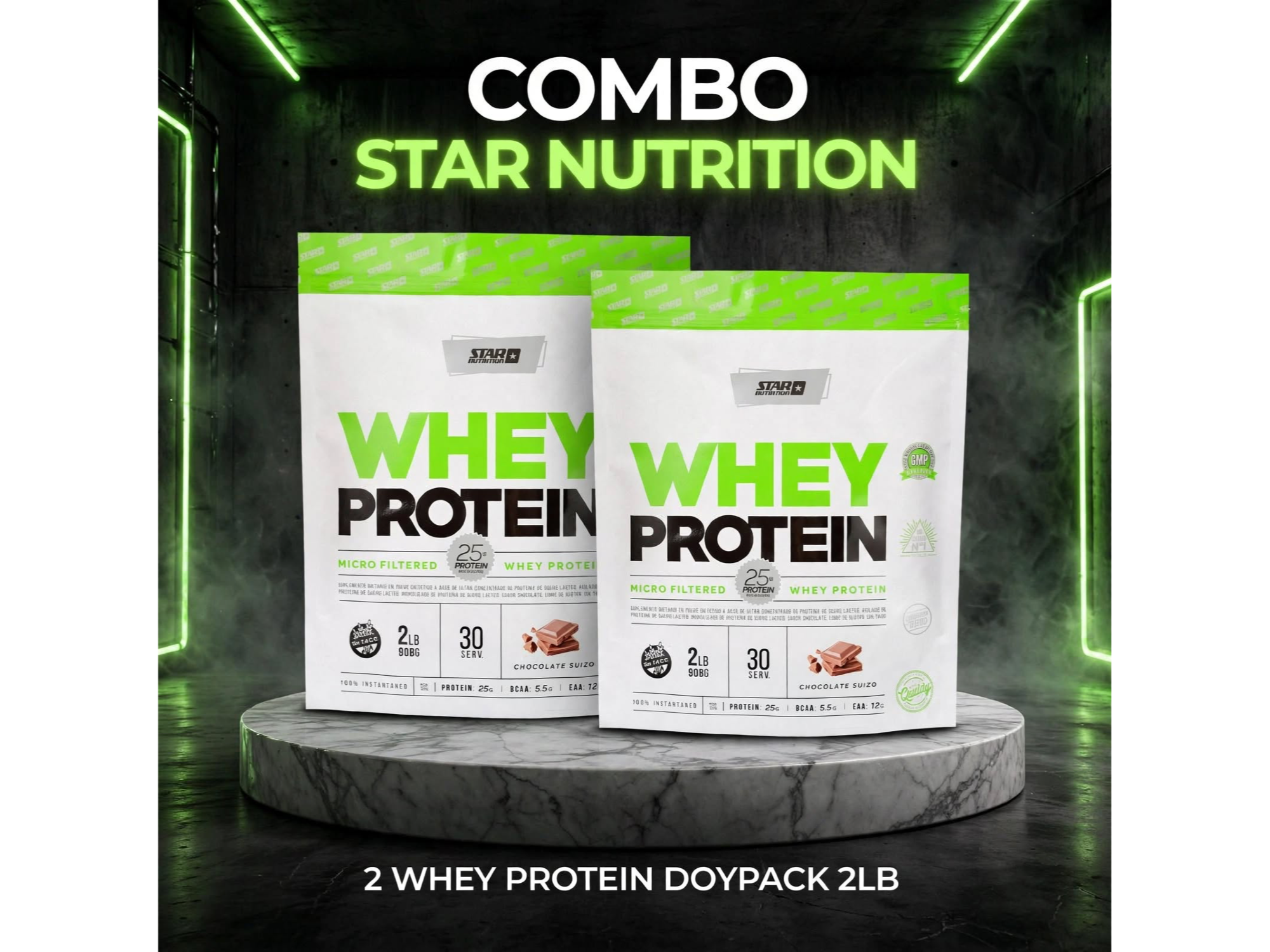 Combo 2x Whey Protein Doypack 2LB Star Nutrition - 60 Servicios
