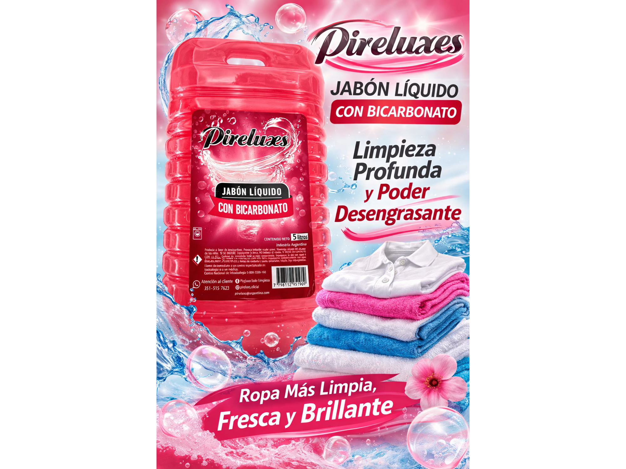 PIRELUX c/ BICARBONATO jabon liq. baja espuma