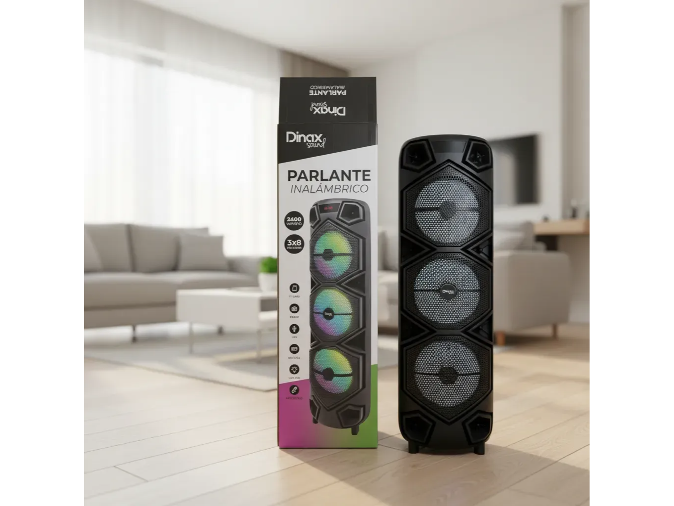 Parlante Torre Inalambrico 3x8 Dynax Ritmo