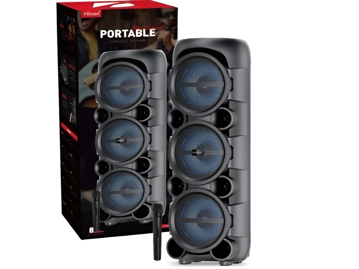 Parlante Portátil 8"x 3 con Micrófono Inalámbrico KBroad