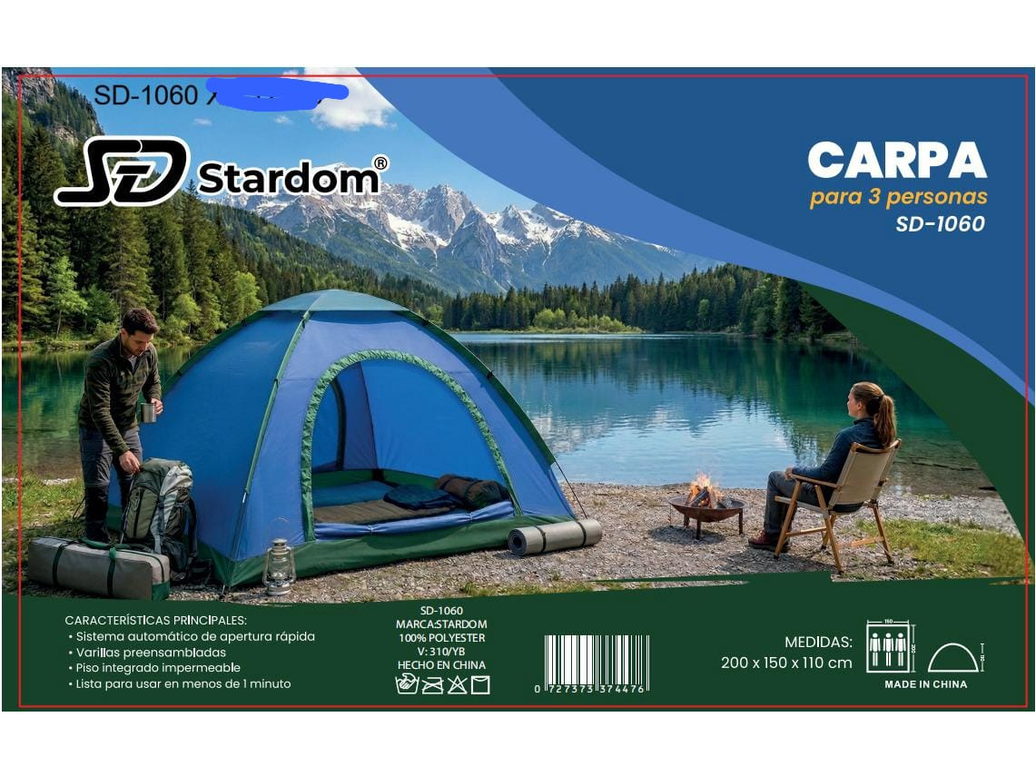 Carpa 3 Personas Camping 200x150x110cm Impermeable