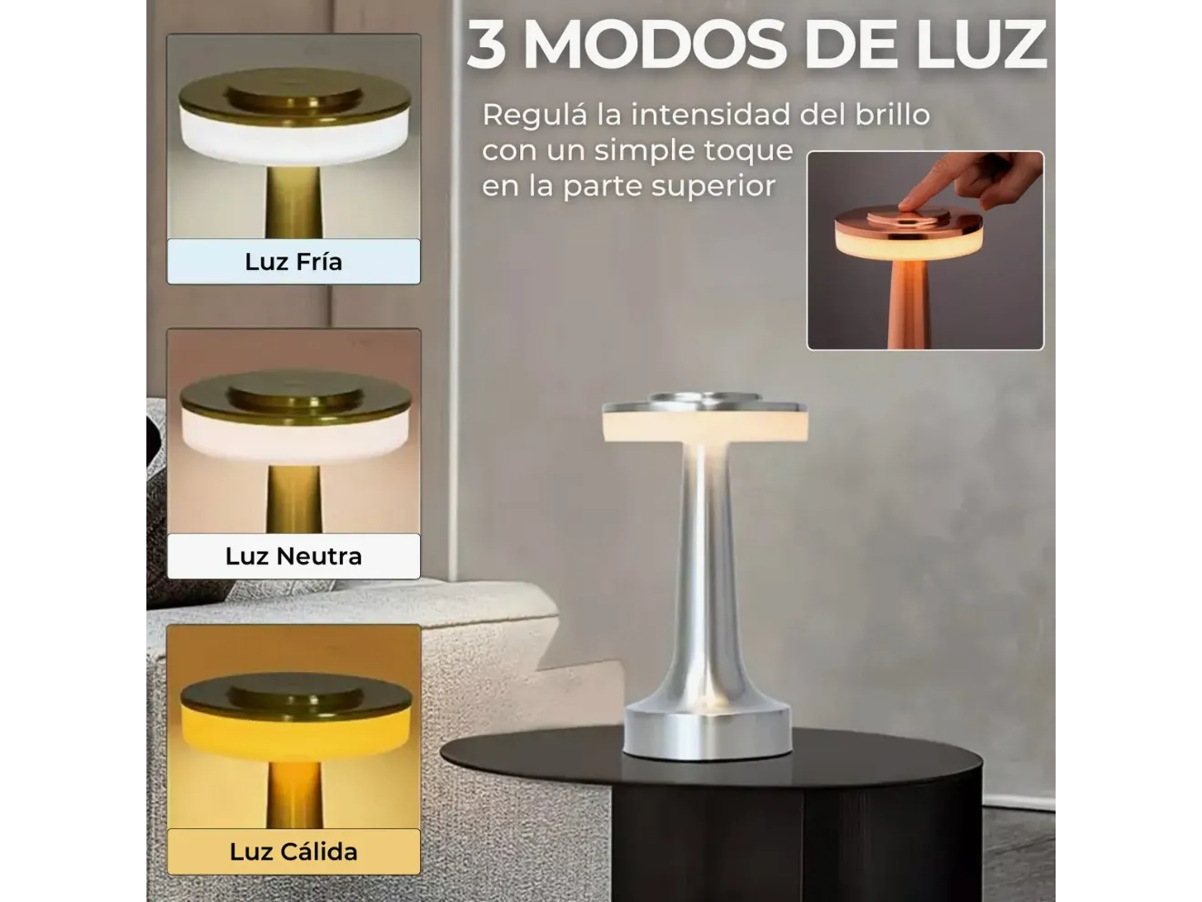 Lámpara velador táctil recargable