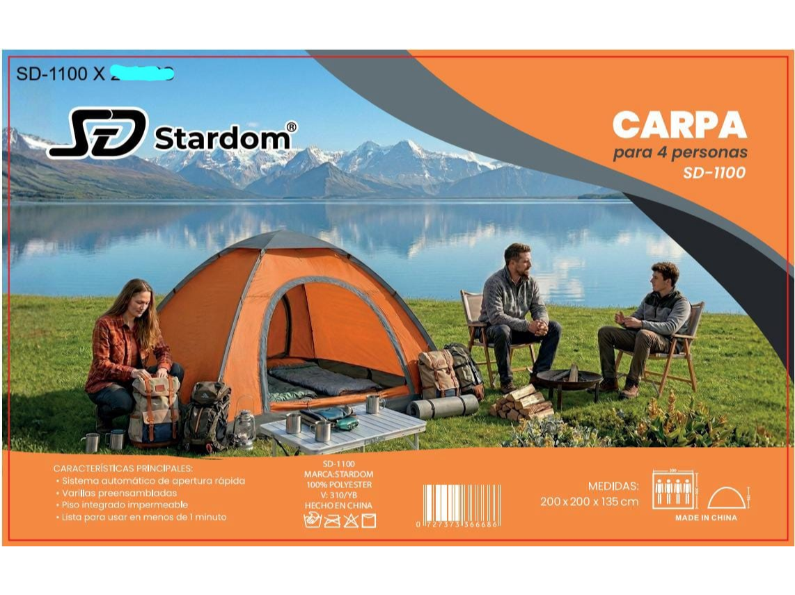 Carpa 4 Personas Camping 200x220x135cm Impermeable