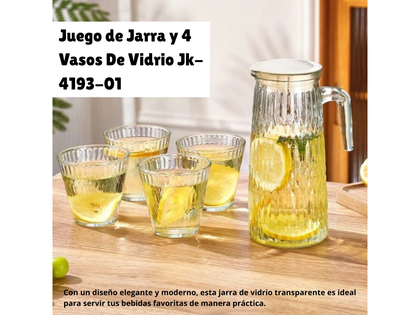 Juego de Jarra y 4 vasos de vidrio de GADI HOME